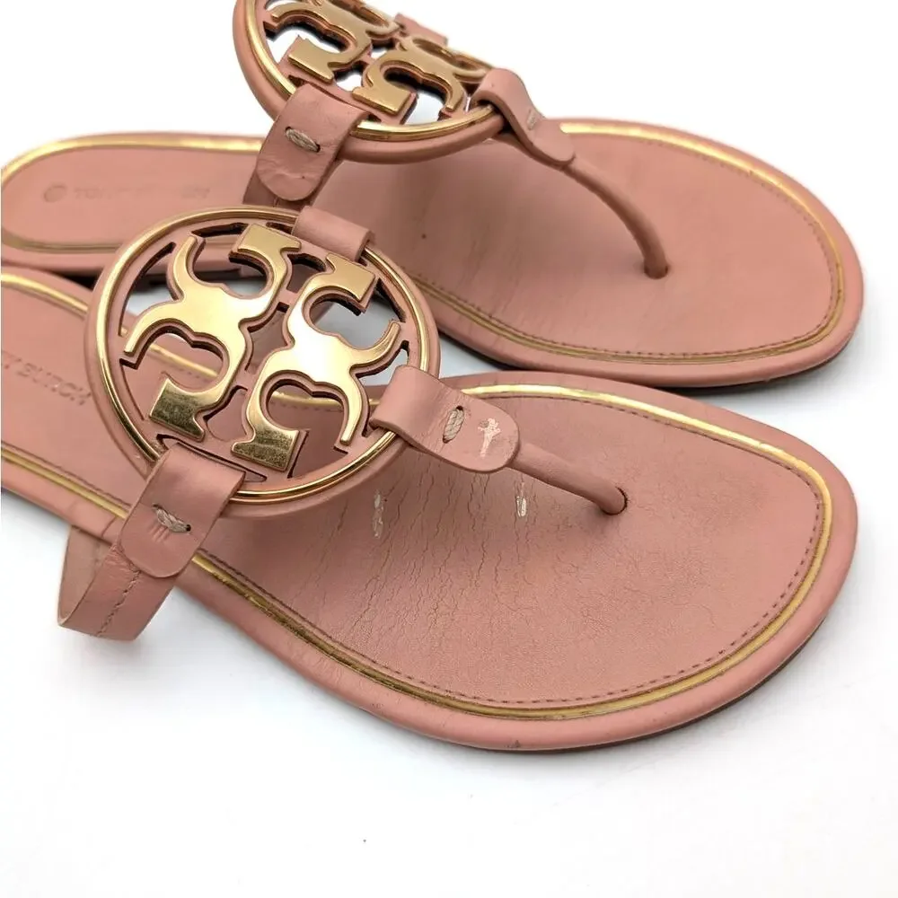 Tory Burch Miller Soft Metal Logo Thong Sandal Light Sand Size US9M EU39.5